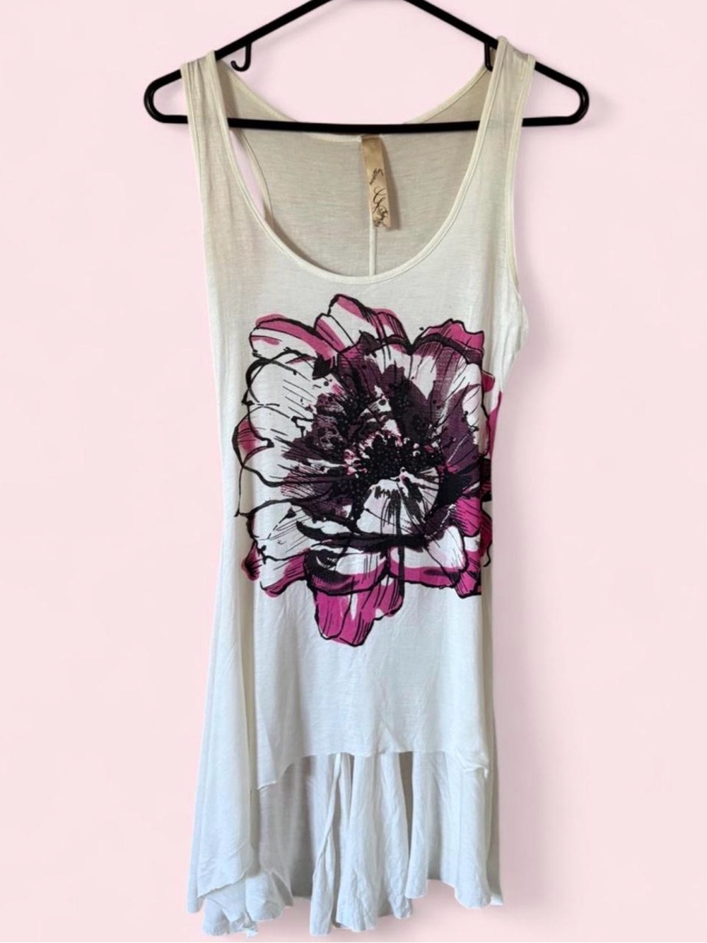 White Purple Floral Graphic High Low Tank Top Y2K